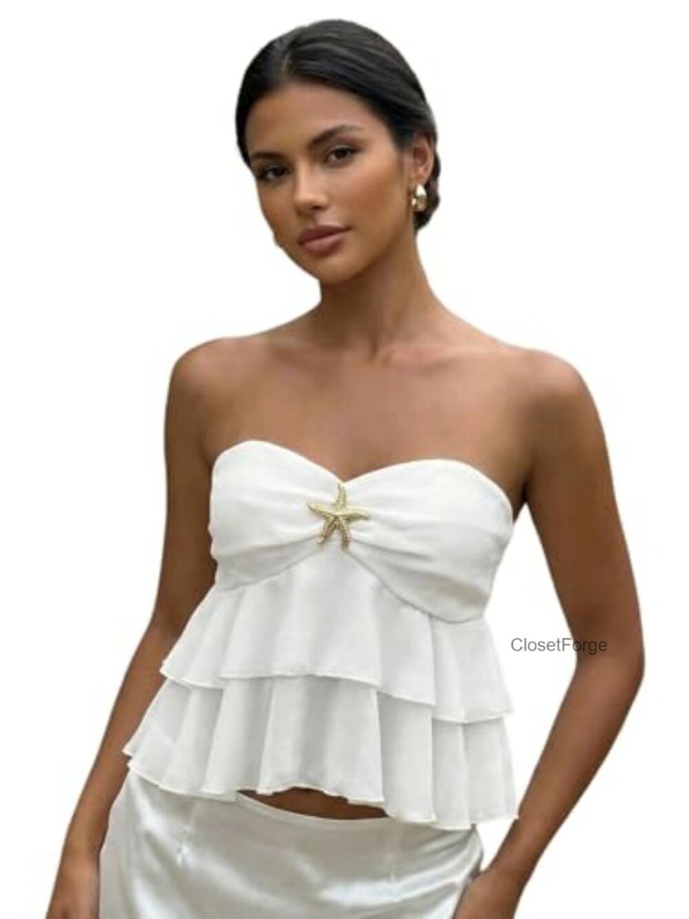 Layered Ruffle Chiffon Strapless Peplum Flowy Tube Top